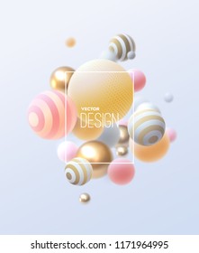 3d Flowing Spheres. Vector Abstract Illustration Of Multicolored Bubbles Or Balls Cluster. Modern Trendy Concept. Dynamic Decoration Element. Futuristic Poster Or Cover Design