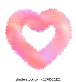 3d fluffy fur contour heart, stock vector illustration clip art