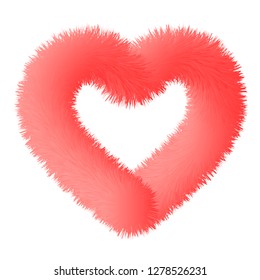 3d fluffy fur contour heart, stock vector illustration clip art