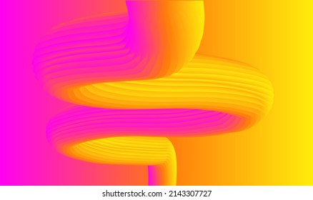 3d fluid abstrack background with color purple and yellow. the shape looks like u turn