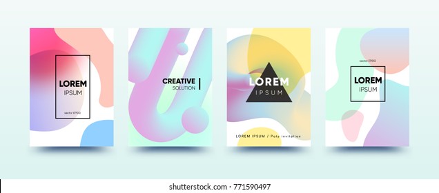 3d fluid abstract covers design set. Modern bubble shapes template with trendy gradient for poster, banner, screen, placard, flyer, brochure. Vector EPS10 illustration.