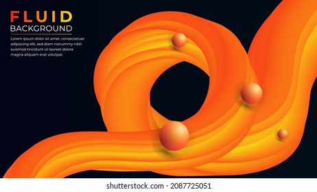 3d Fluid abstract wave gradient background. Colorful modern liquid flow shape orange blend vector illustration.