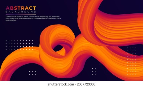 3d Fluid abstract wave vector background. Colorful modern liquid flow shape orange blend gradient illustration.