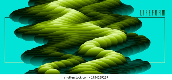 3D fluid bio life form gradient color vector abstract background, dimensional dynamic shape in motion, flowing colors design element, trendy modern style.