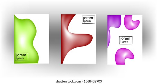 3d Fluid color covers set. Colorful bubble shapes composition with Trendy minimal design.