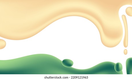 3D fluid cream salad and green liquid food elements isolated on white background. Vector illustration