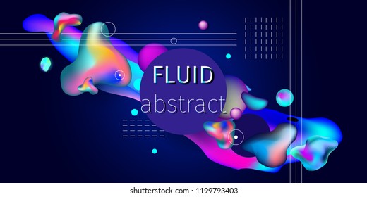 3d fluid Liquid abstract shape splash and blobs neon color. Vector abstraction  background. Plastic or oil shapes. Dynamic graphic cover. Purple poster.