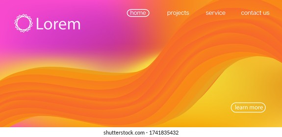 3d Fluid Lucid Vector Background. Landing Page, Orange, Pink Background. Dynamic Motion Funky Wave. Trendy Liquid Shape Banner. Geometric Bright Gradient Wallpaper. Neon Color Website Design.