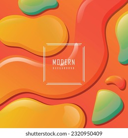 3D Fluid Shapes Colorful Background, Orange, Green Holographic Effect, Dynamic Trendy Flow Good For Web Design, Templates