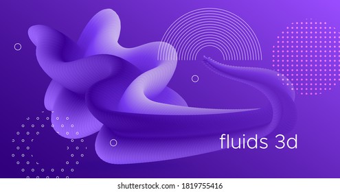 3d Fluid Vector. Flow Abstract Movement. Dynamic Background. Liquid Modern 3d Fluid Vector. Futuristic Wave Shape. Vibrant Poster. Neon Color Bright Concept. 3d Fluid Vector. Purple Neon Flyer.