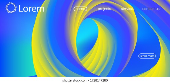 3d Fluid Vivid Vector Background. Landing Page, Yellow, Blue Background. Neon Color Website Layout. Dynamic Movement Trendy Wave. Colorful Lucid Gradient Overlay. Modern Liquid Flow Banner.