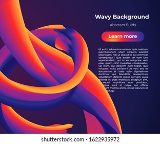 3d fluid wavy background in modern style, vector landing page concept