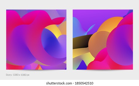 Forma ondulada del fluido 3D. Luminoso fondo futurista nublado. El gradiente vibrante fluye en ondas de sonido de música abstractas. Textura líquida dinámica. Plantilla vectorial creativa para diseño de post de moda.