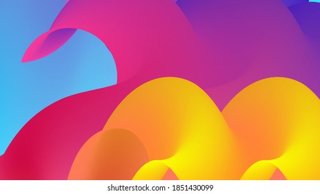 3D fluid wavy shape. Bright cloudy futuristic background. Vibrant gradient flow in abstract music sound waves. Dynamic liquid texture. Creative vector template for trendy cover design.