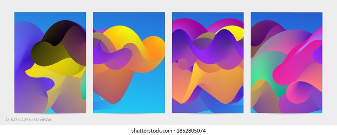3D fluid wavy shape. Bright cloudy futuristic background. Vibrant gradient flow in abstract music sound waves. Dynamic liquid texture. Creative vector template for trendy flyer design.