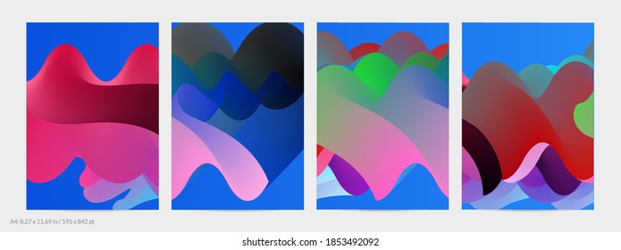 3D fluid wavy shape. Bright cloudy futuristic background. Vibrant gradient flow in abstract music sound waves. Dynamic liquid texture. Creative vector template for trendy flyer design.