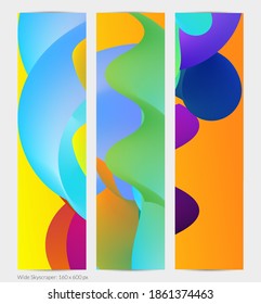 3D fluid wavy shape. Bright cloudy futuristic background. Vibrant gradient flow in abstract music sound waves. Dynamic liquid texture. Creative vector template for trendy banner design.