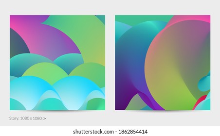 3D fluid wavy shape. Bright cloudy futuristic background. Vibrant gradient flow in abstract music sound waves. Dynamic liquid texture. Creative vector template for trendy post design.