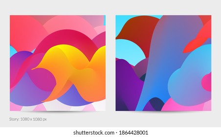 Forma ondulada del fluido 3D. Luminoso fondo futurista nublado. El gradiente vibrante fluye en ondas de sonido de música abstractas. Textura líquida dinámica. Plantilla vectorial creativa para diseño de post de moda.