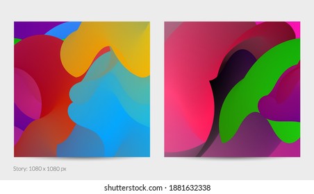 3D fluid wavy shape. Bright cloudy futuristic background. Vibrant gradient flow in abstract music sound waves. Dynamic liquid texture. Creative vector template for trendy post design.