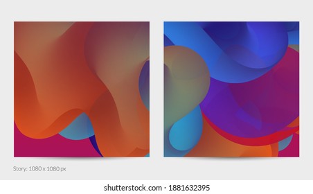 3D fluid wavy shape. Bright cloudy futuristic background. Vibrant gradient flow in abstract music sound waves. Dynamic liquid texture. Creative vector template for trendy post design.