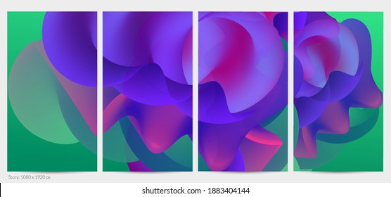 3D fluid wavy shape. Bright cloudy futuristic background. Vibrant gradient flow in abstract music sound waves. Dynamic liquid texture. Creative vector template for trendy post design.