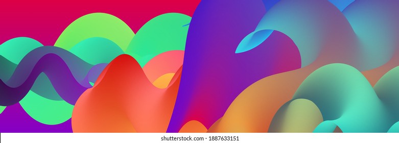 3D fluid wavy shape. Bright cloudy futuristic background. Vibrant gradient flow in abstract music sound waves. Dynamic liquid texture. Creative vector template for trendy cover design.