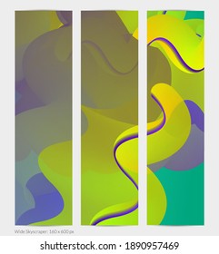 3D fluid wavy shape. Bright cloudy futuristic background. Vibrant gradient flow in abstract music sound waves. Dynamic liquid texture. Creative vector template for trendy banner design.
