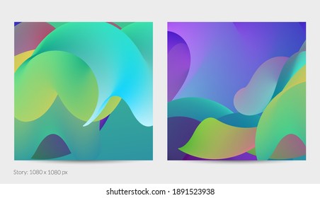 3D fluid wavy shape. Bright cloudy futuristic background. Vibrant gradient flow in abstract music sound waves. Dynamic liquid texture. Creative vector template for trendy post design.