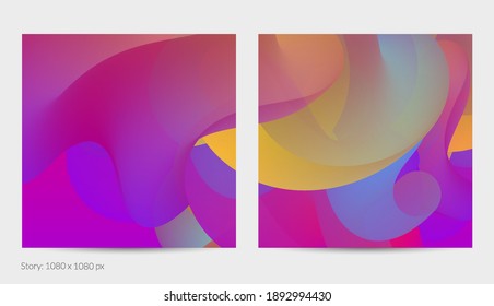 Forma ondulada del fluido 3D. Luminoso fondo futurista nublado. El gradiente vibrante fluye en ondas de sonido de música abstractas. Textura líquida dinámica. Plantilla vectorial creativa para diseño de post de moda.