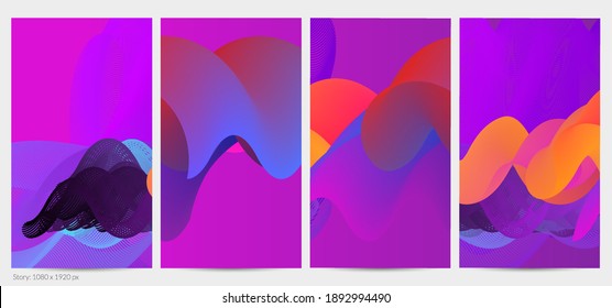 3D fluid wavy shape. Bright cloudy futuristic background. Vibrant gradient flow in abstract music sound waves. Dynamic liquid texture. Creative vector template for trendy post design.