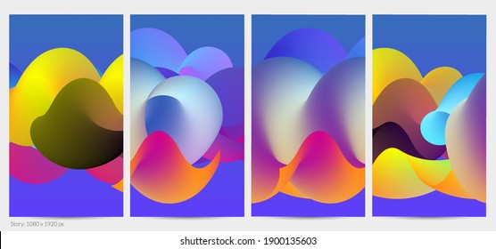 3D fluid wavy shape. Bright cloudy futuristic background. Vibrant gradient flow in abstract music sound waves. Dynamic liquid texture. Creative vector template for trendy post design.