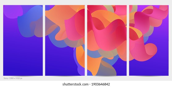 3D fluid wavy shape. Bright cloudy futuristic background. Vibrant gradient flow in abstract music sound waves. Dynamic liquid texture. Creative vector template for trendy post design.