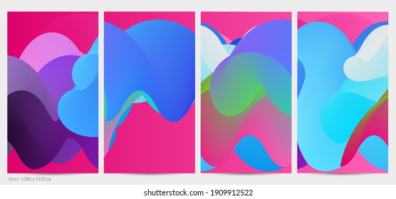 Forma ondulada del fluido 3D. Luminoso fondo futurista nublado. El gradiente vibrante fluye en ondas de sonido de música abstractas. Textura líquida dinámica. Plantilla vectorial creativa para diseño de post de moda.
