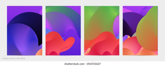 3D fließende Form. Hellbewölkter futuristischer Hintergrund. Lebhafter Farbverlauf-Fluss in abstrakten Musik-Schallwellen. Dynamische flüssige Textur. Kreative Vektorvorlage für trendige Flyer-Design.