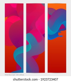3D fluid wavy shape. Bright cloudy futuristic background. Vibrant gradient flow in abstract music sound waves. Dynamic liquid texture. Creative vector template for trendy banner design.