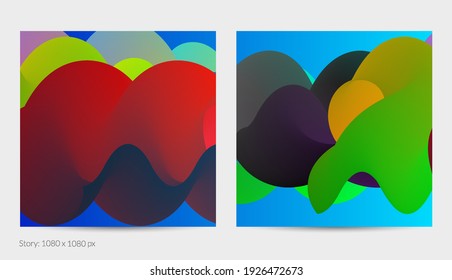 3D fluid wavy shape. Bright cloudy futuristic background. Vibrant gradient flow in abstract music sound waves. Dynamic liquid texture. Creative vector template for trendy post design.