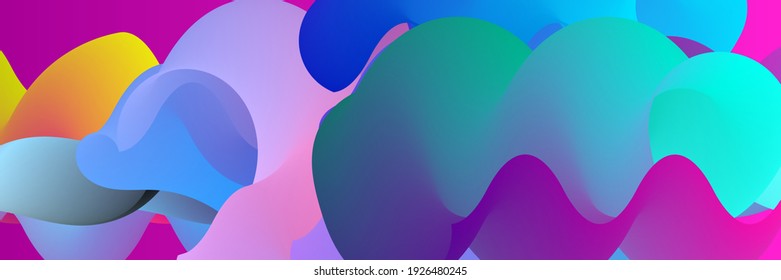 3D fluid wavy shape. Bright cloudy futuristic background. Vibrant gradient flow in abstract music sound waves. Dynamic liquid texture. Creative vector template for trendy cover design.