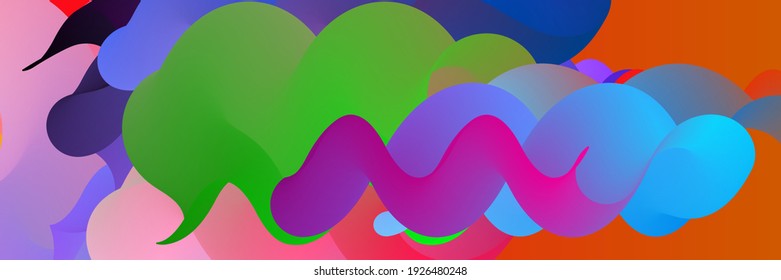 3D fluid wavy shape. Bright cloudy futuristic background. Vibrant gradient flow in abstract music sound waves. Dynamic liquid texture. Creative vector template for trendy cover design.