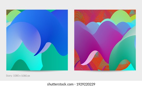 Forma ondulada del fluido 3D. Luminoso fondo futurista nublado. El gradiente vibrante fluye en ondas de sonido de música abstractas. Textura líquida dinámica. Plantilla vectorial creativa para diseño de post de moda.