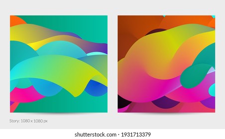 3D fluid wavy shape. Bright cloudy futuristic background. Vibrant gradient flow in abstract music sound waves. Dynamic liquid texture. Creative vector template for trendy post design.