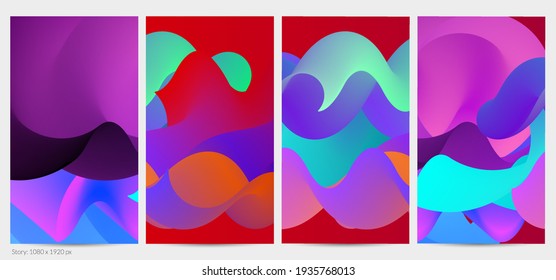 3D fluid wavy shape. Bright cloudy futuristic background. Vibrant gradient flow in abstract music sound waves. Dynamic liquid texture. Creative vector template for trendy post design.