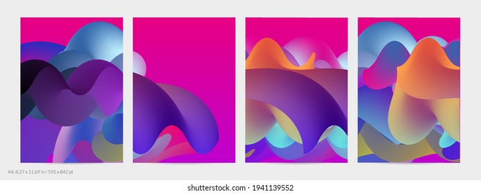 3D fluid wavy shape. Bright cloudy futuristic background. Vibrant gradient flow in abstract music sound waves. Dynamic liquid texture. Creative vector template for trendy flyer design.