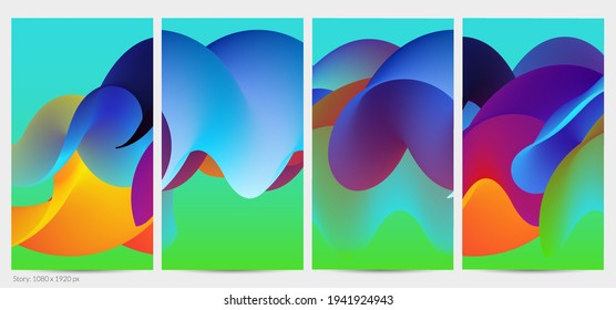 3D fluid wavy shape. Bright cloudy futuristic background. Vibrant gradient flow in abstract music sound waves. Dynamic liquid texture. Creative vector template for trendy post design.