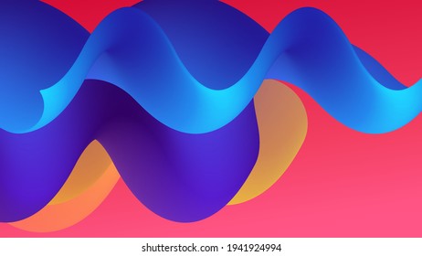 3D fluid wavy shape. Bright cloudy futuristic background. Vibrant gradient flow in abstract music sound waves. Dynamic liquid texture. Creative vector template for trendy cover design.