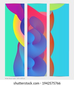 3D fluid wavy shape. Bright cloudy futuristic background. Vibrant gradient flow in abstract music sound waves. Dynamic liquid texture. Creative vector template for trendy banner design.