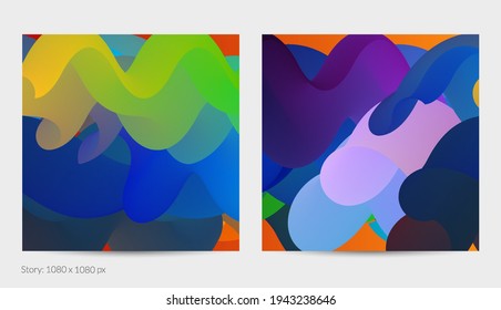 3D fluid wavy shape. Bright cloudy futuristic background. Vibrant gradient flow in abstract music sound waves. Dynamic liquid texture. Creative vector template for trendy post design.