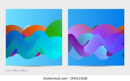 Forma ondulada del fluido 3D. Luminoso fondo futurista nublado. El gradiente vibrante fluye en ondas de sonido de música abstractas. Textura líquida dinámica. Plantilla vectorial creativa para diseño de post de moda.
