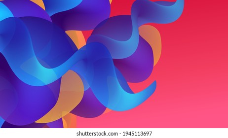 Forma ondulada del fluido 3D. Luminoso fondo futurista nublado. El gradiente vibrante fluye en ondas de sonido de música abstractas. Textura líquida dinámica. Plantilla vectorial creativa para diseño de portada de moda.