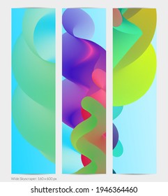 3D fluid wavy shape. Bright cloudy futuristic background. Vibrant gradient flow in abstract music sound waves. Dynamic liquid texture. Creative vector template for trendy banner design.